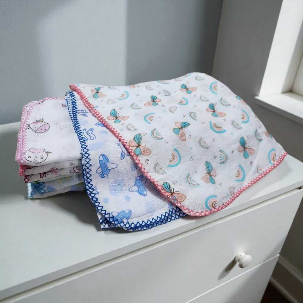 Kit 6 Fralda Luxo Estampada Fralda de ombro Tecido Duplo Crochê 100 % Algodão