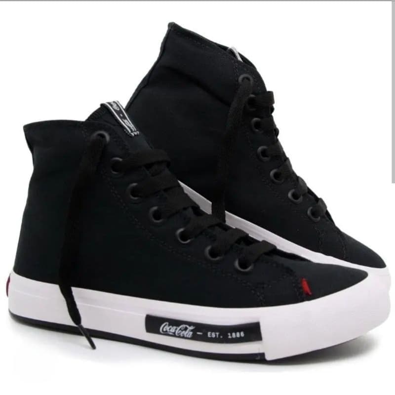 Tênis Cano Alto Coca-Cola – Preto com Lateral Branca – Número 35 – Usado em Ótimo Estado