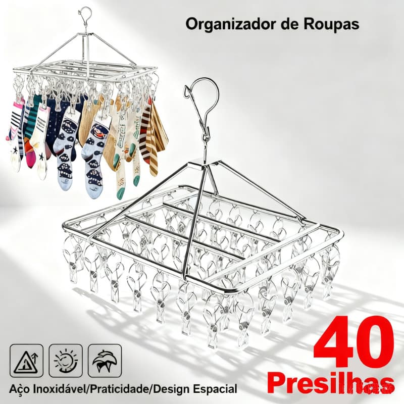Varal 40 Prendedores de Inox Retrátil, Ideal para Meias, Roupas Íntimas, Calcinhas e Cuecas, Economiza Espaço​