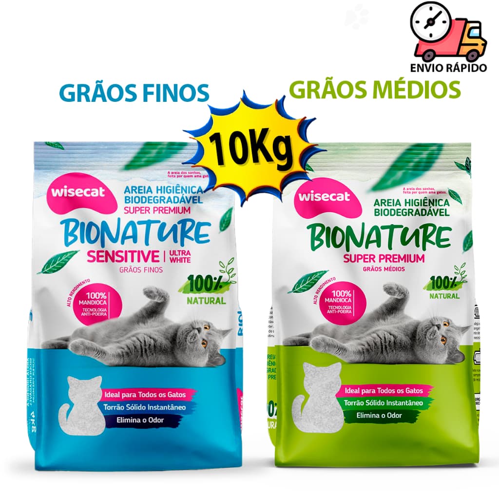 Kit 2Kg a 8Kg Areia Para Gato Natural 100% Mandioca Biodegradável