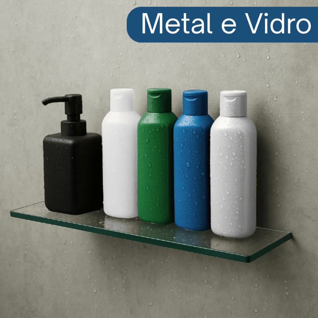 Prateleira de Vidro Porta Objetos 30cm com FIxação Dupla de Parede Multiuso Porta Shampoo Reto