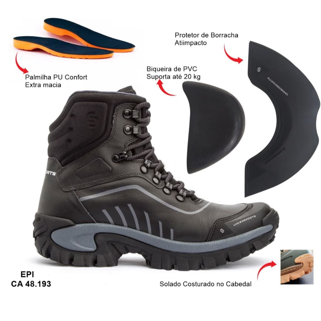 Bota Botina Masculina Adventure Coturno Undersports  unissex  C.A 48193  trabalho motoqueiro gel top