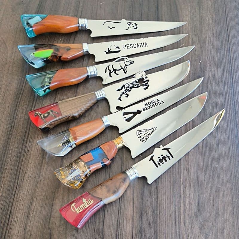 Faca churrasco Artesanal 8.5 polegadas cabo Resina Temáticas