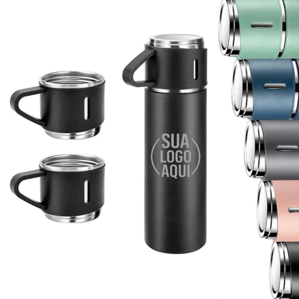 Garrafa Térmica Personalizada 500ML com 3 Xícaras Logo ou nome