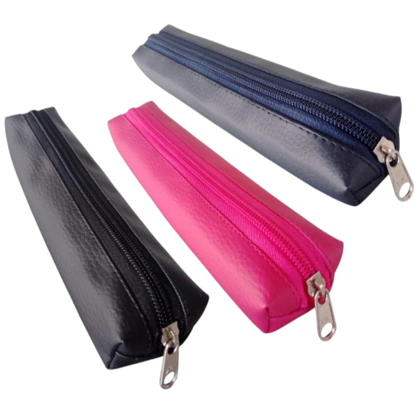 Estojo Couro Ecológico Estojo Escolar Fino Universitário Courino Um Ziper