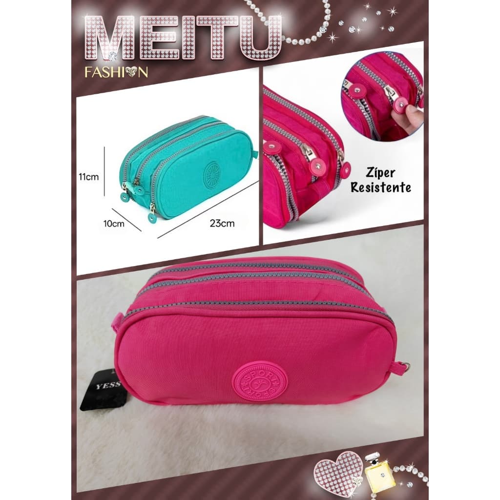 Estojo Escolar Triplo Grande Com 3 Ziperes Tres Compartimentos