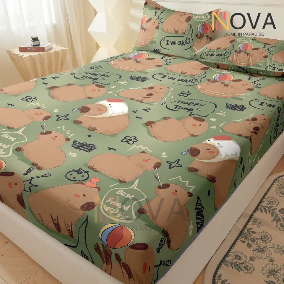 Capivara Jogo De Lençol 03 Peças Não desaparecerá SOLTEIRO CASAL QUEEN Percal Ponto Palito Estampado