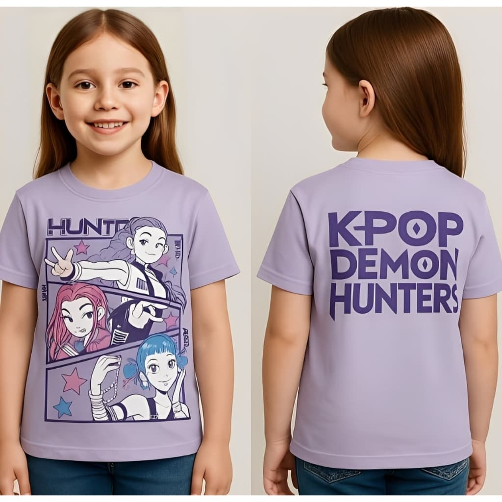 Camiseta infantil juvenil algodao Banda Guerreiras do Kpop Huntrix Promnocao
