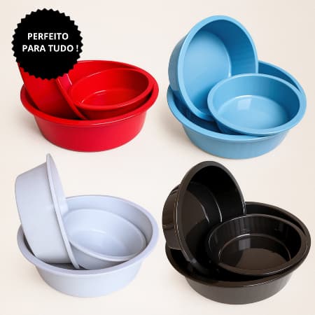 Kit Bacias Plásticas Canelada C/3und Color Cozinha Vasilhas Pequeno Médio e Grande