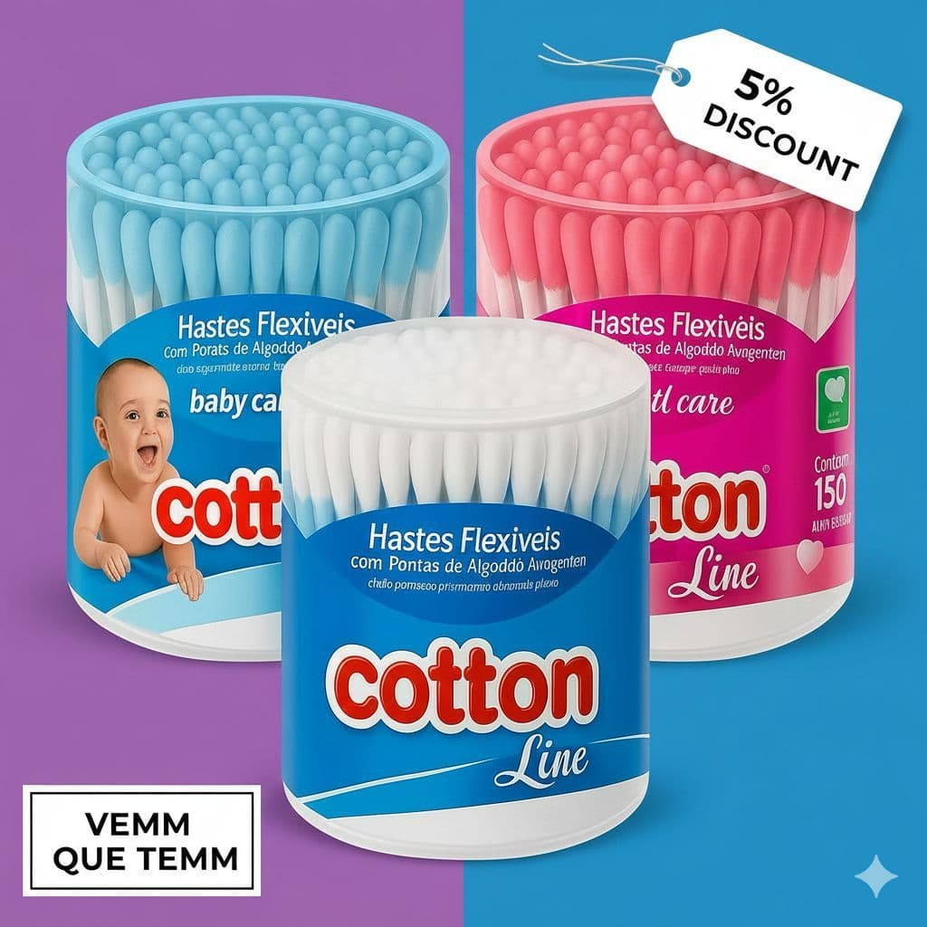 cotonete cotton 150 unidades - cores rosa azul e branco - ouvido - limpeza