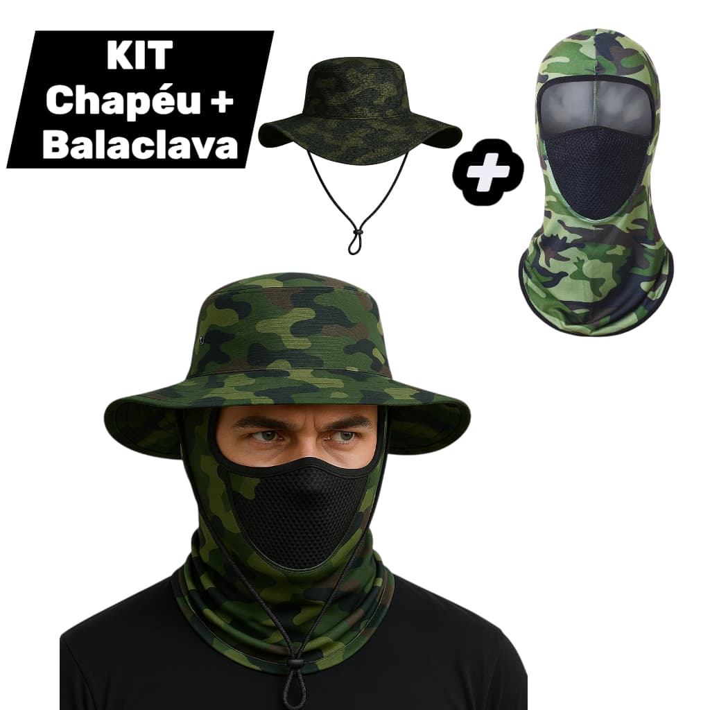 KIT Balaclava + Chapéu Pescador Australiano Pesca Proteção Pescoço Sol Chapeu Pescador Camping