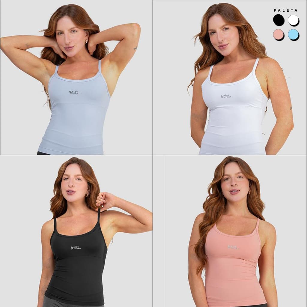Kit 4 Regata Camiseta Alcinha Fitness Feminino Liso Poliamida Tank Top Slim Academia Verão