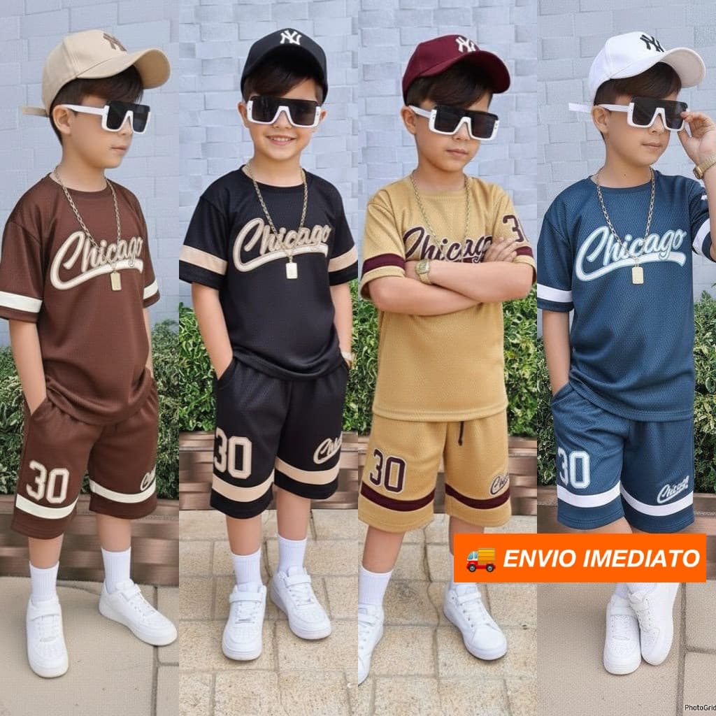 Conjunto Infantil Masculino Verão Camiseta + Bermuda Dry Fit Roupas Menino 2 ao 12 Anos Estiloso