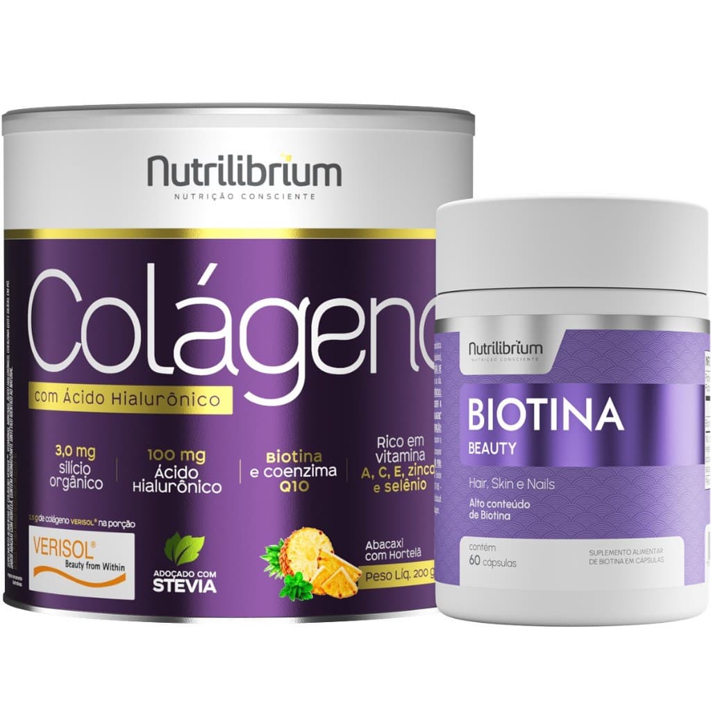 Kit Colágeno Verisol Com Ácido Hialurônico Premium + Biotina Nutrilibrium