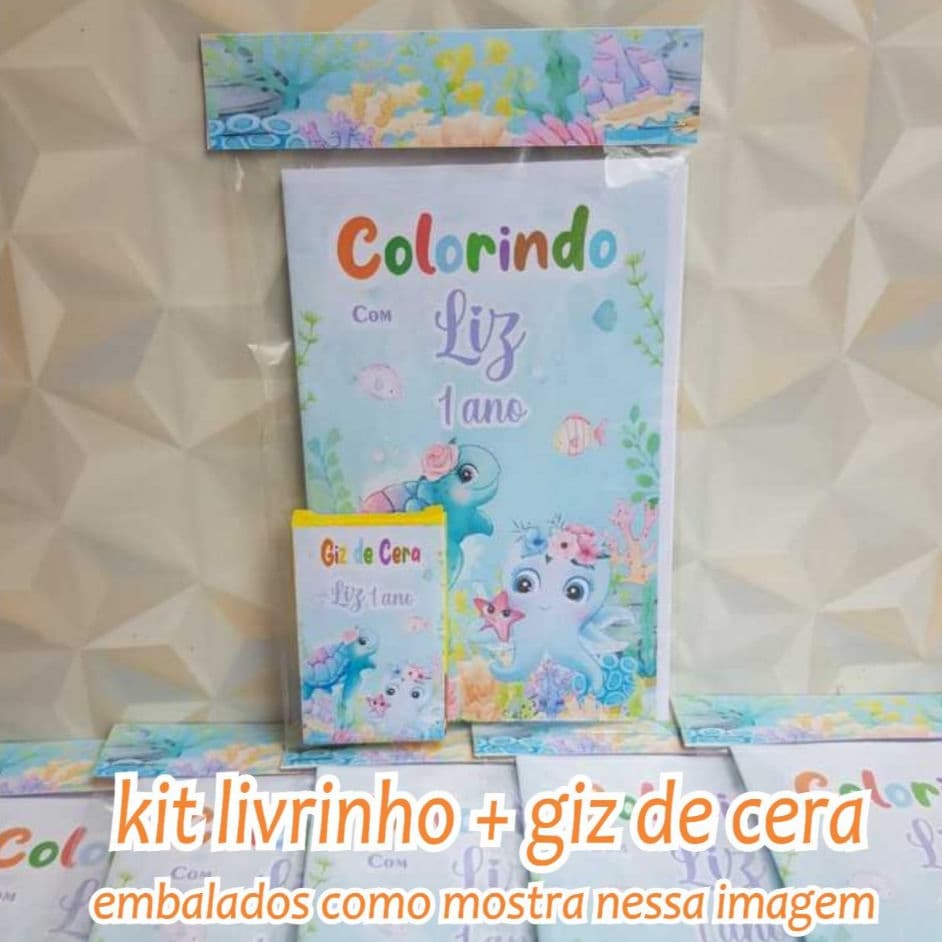 Mini livrinho de colorir + mini giz de cera tema fundo do mar 2 - Lembrancinhas personalizadas