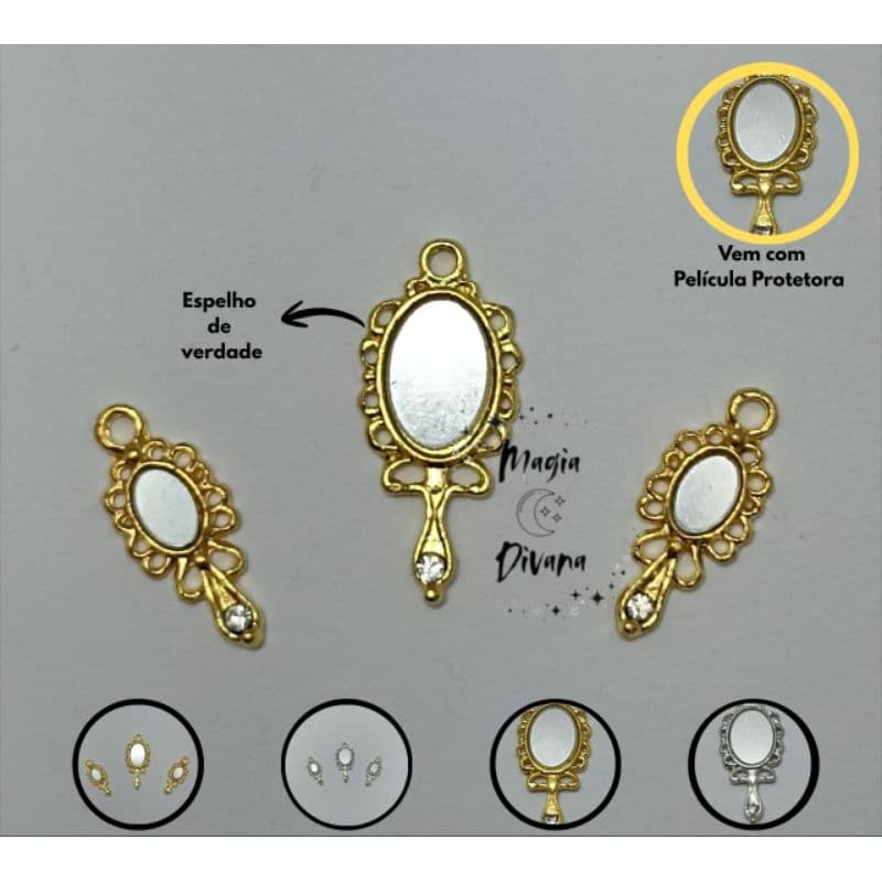 Pingente Abebê Espelho Oxum unitário/ kit em Metal Níquel/ Dourado