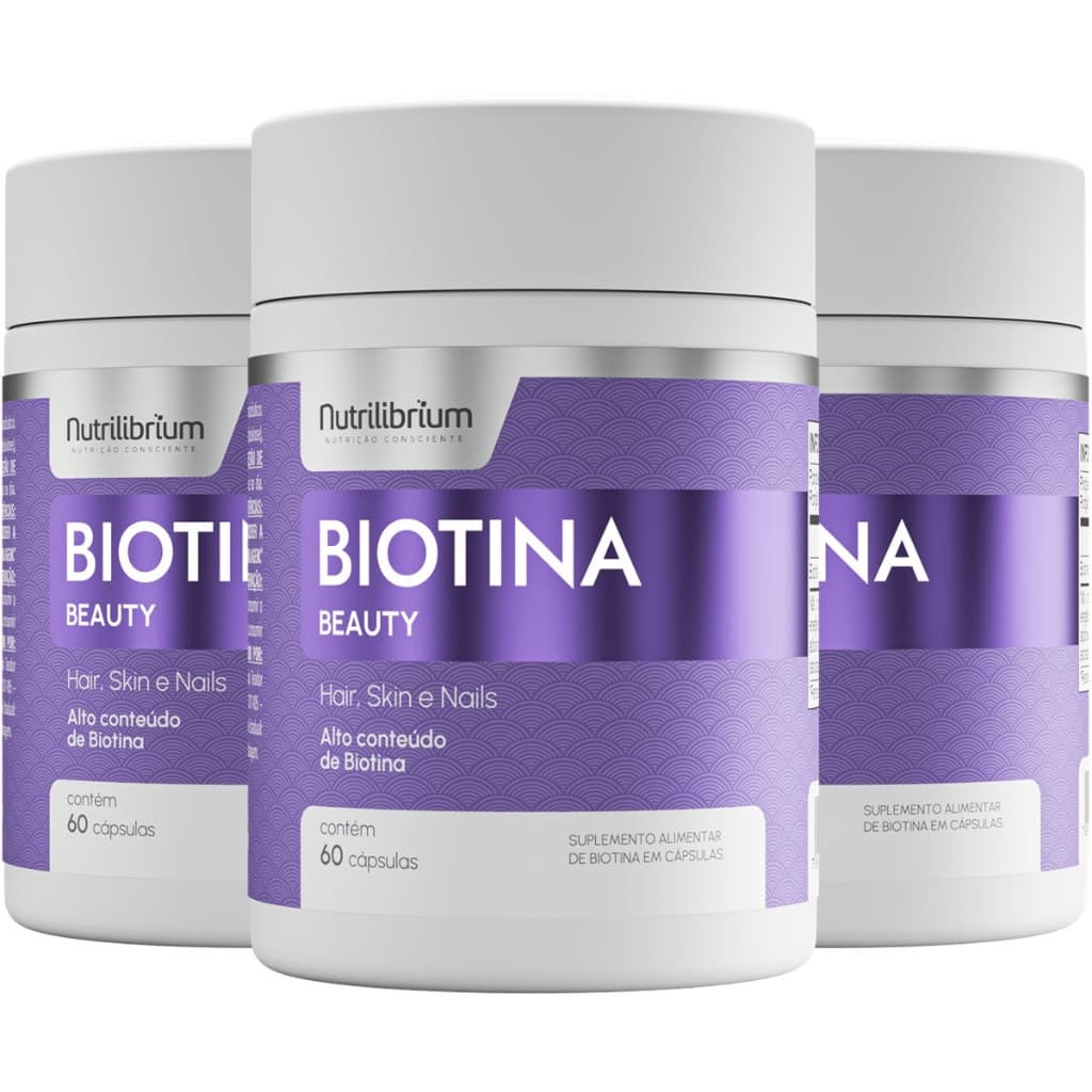 Kit 3x Biotina 100% Pura Cabelos Pele Unhas 6 Meses 180 Caps Nutrilibrium