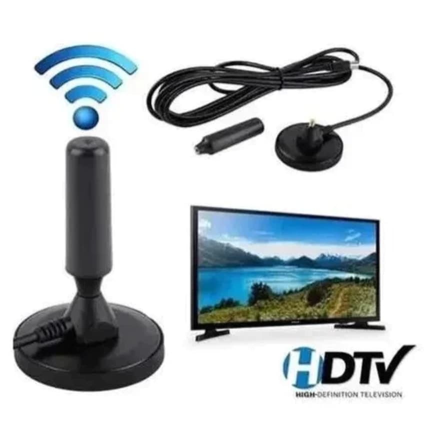 Antena Digital Amplificada Interna e Externa 3-5 Metros Base Imã Prova d'água 4DBI 4K HDTV/UHF/VHF