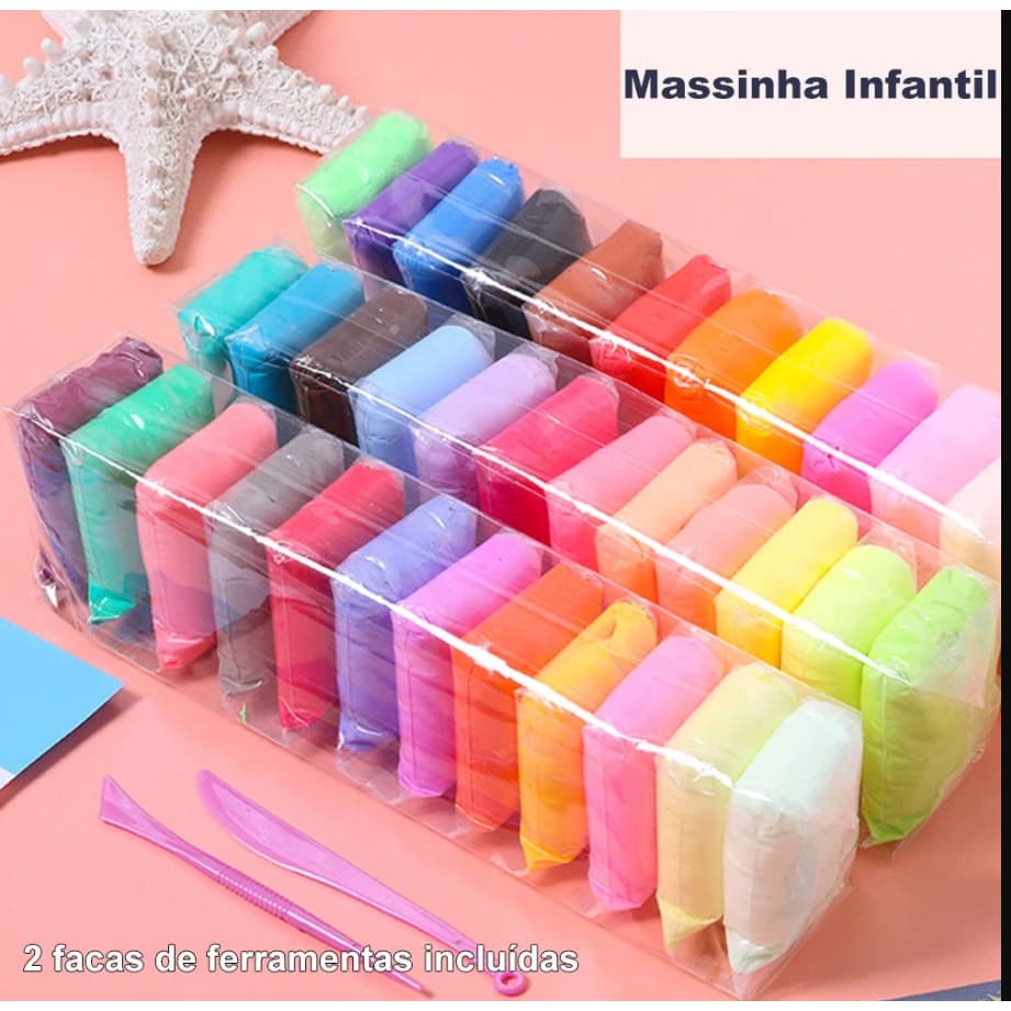Kit 12 Massinha de Modelar + 2 Ferramentas de Modelar Divertida Estica E Pula Coloridas Macias