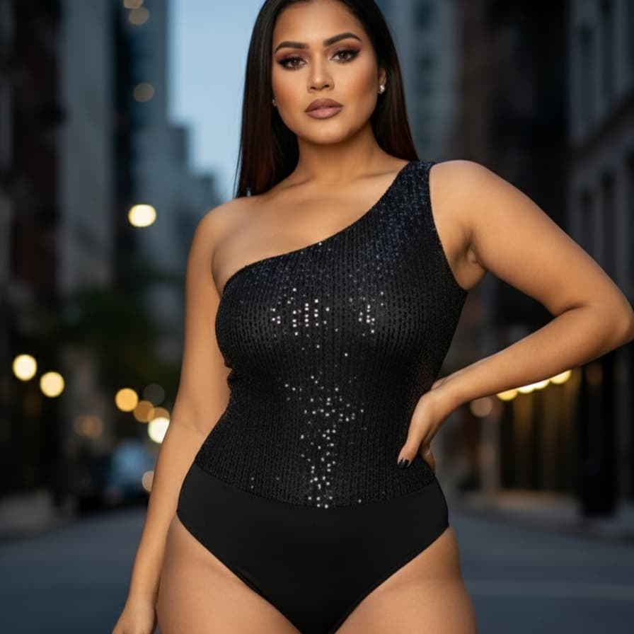 Body Feminino Mula Manca Paetê na Frente Forrado Brilho Festa Balada com Bojo