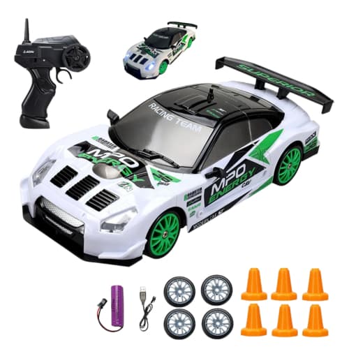 Carrinho Controle Remoto Recarregável 7 Funções Gt-r 35 Drift Skyline Com Rodas Extras Esportivo