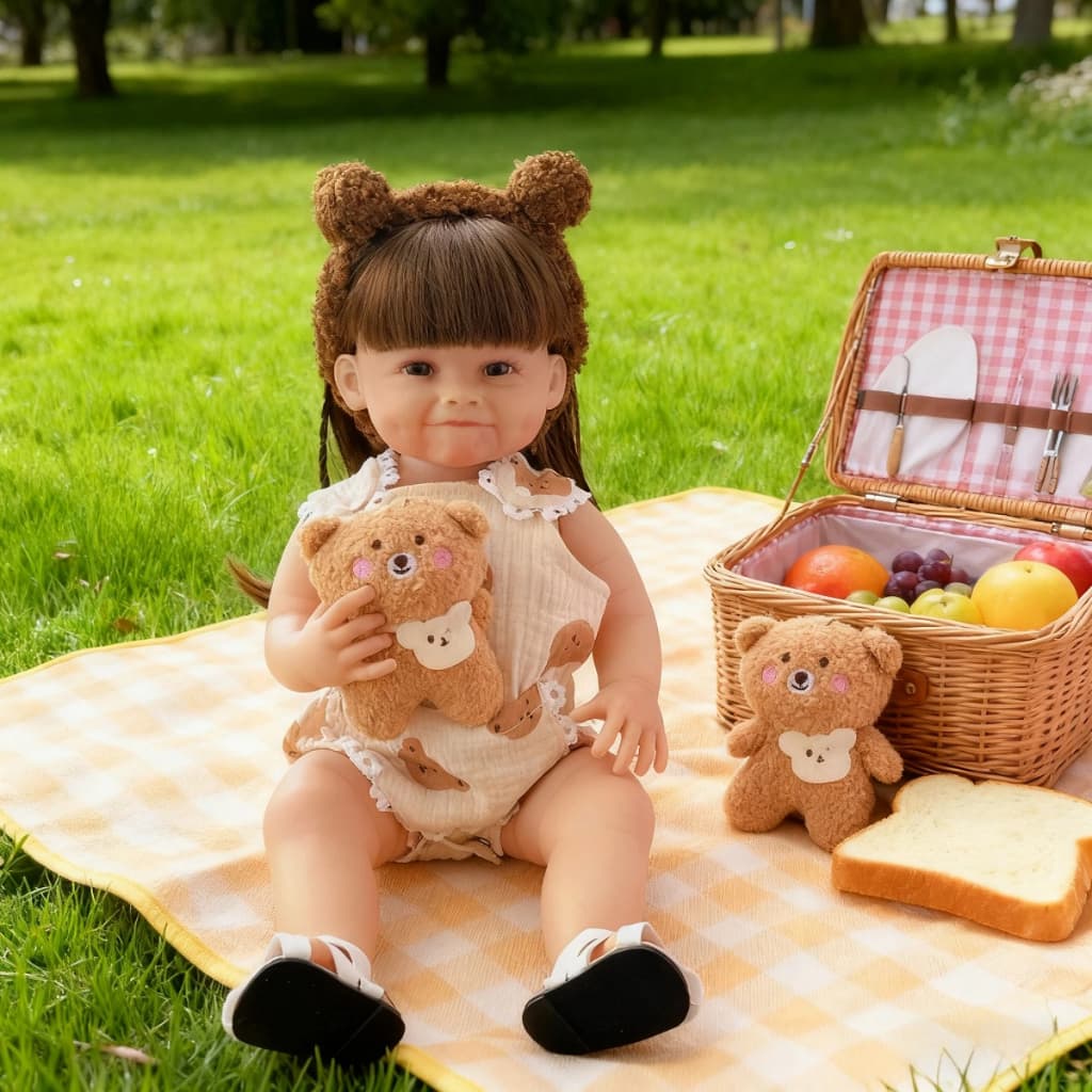 Bebê Reborn Boneca Silicone 48cm Menina Sorrisos com Acessórios Banho