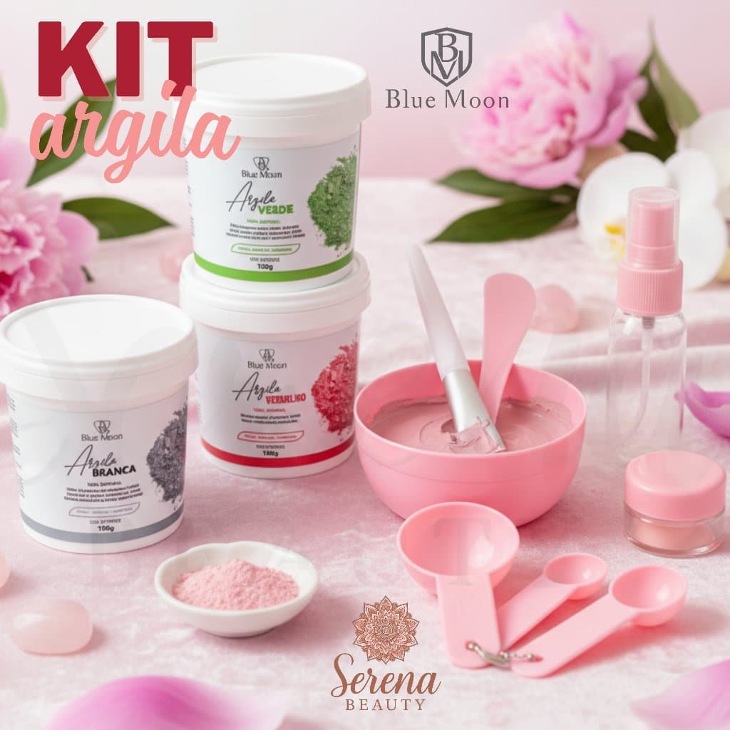 Kit Skin Care Facial, Corporal e Capilar – Argila Natural Blue Moon  + Pote de Mistura e Acessórios