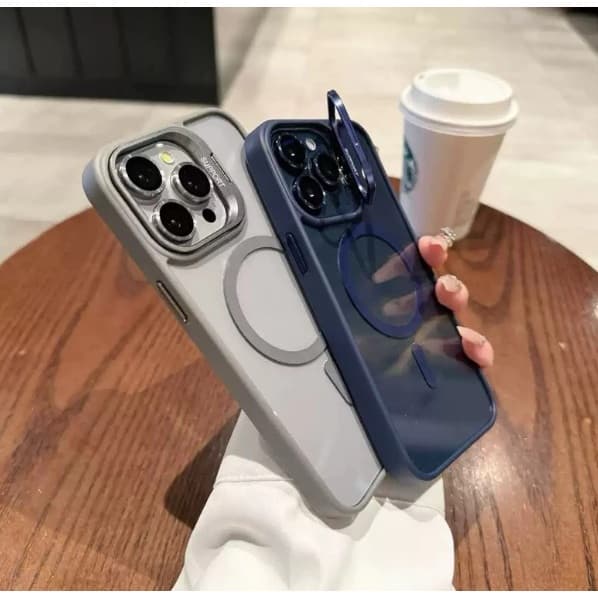 Capa Capinha Magnética Com Suporte  iPhone 16 15 14 13 12 11 Pro Max Com Proteção De Câmera Lente