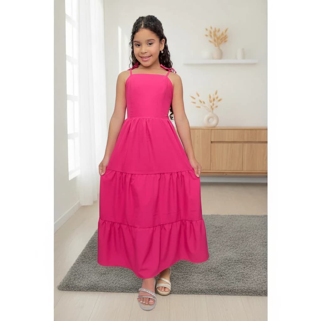 Vestido Longo Liso Infantil Juvenil Feminino | Meninas e Adolescentes | Festa Passeio e Aniversário