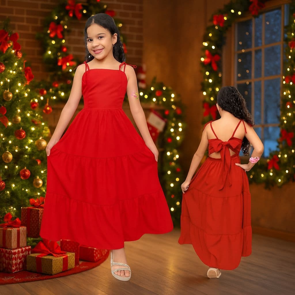 Vestido longo liso menina infantil e juvenil  estiloso 10,12,14,16 anos com Laço nas Costas