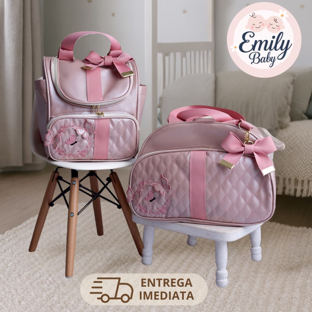Mochila Kit Bolsa Maternidade Mamãe Borboleta Rosa Bebê Impermeável Multifunção