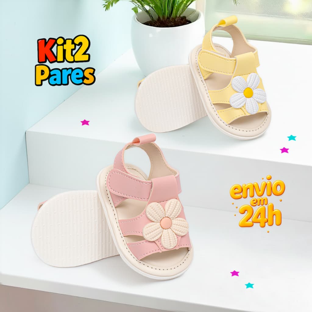 Kit 2 Pares Sandália Infantil Menina Floral