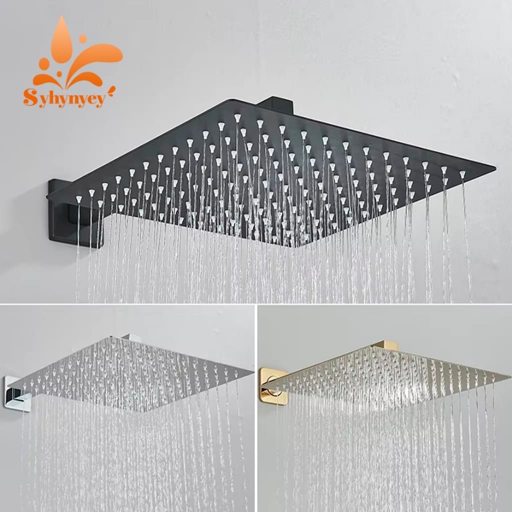 Chuveiro Ducha 30x30CM/20x20 Preto 304 Quadrado Reto/Articulado Banheiro Piscina Area Externa