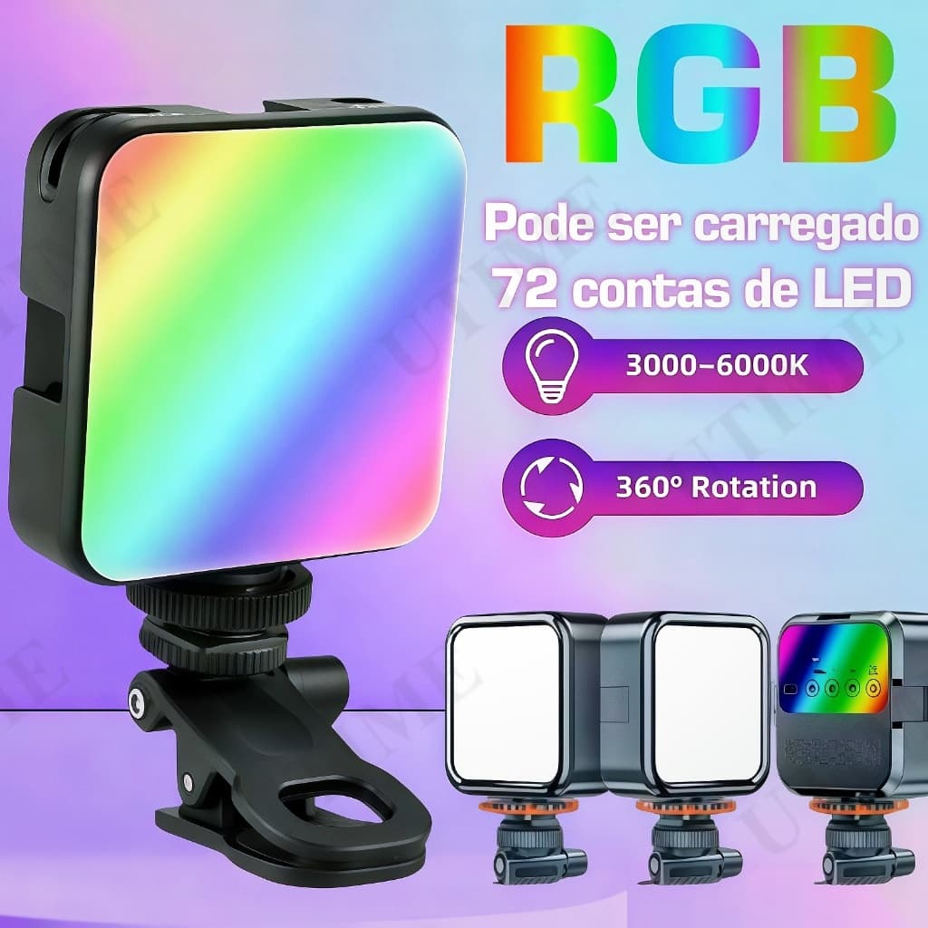 Luz RGB Portatil De Vídeo LED Para Câmera De Celular Com Painel De Preenchimento 3200K-6500K