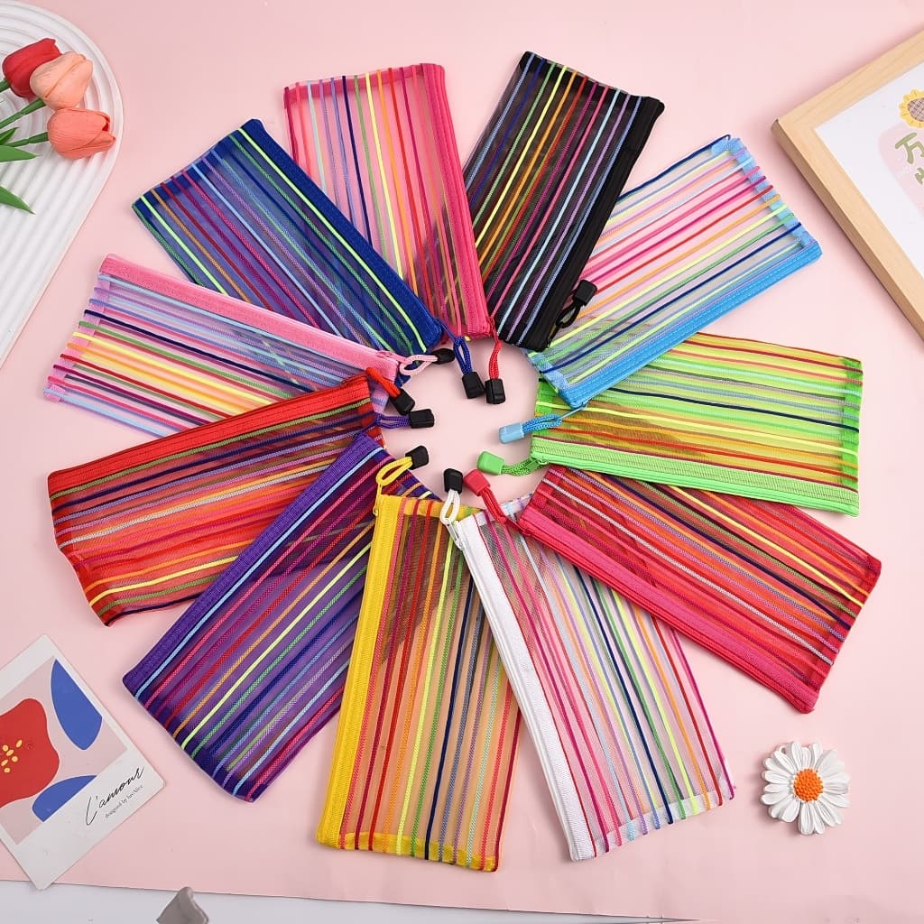 15 Unis Estojo Multiuso Bolsinha/ Saco de nylon multiúso Colorido Estojo Escolar Simples E Barato Promoção