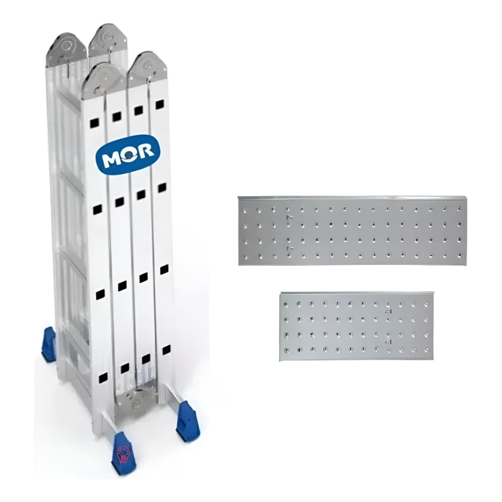 Escada Articulada Com Plataforma 4x4 de Alumínio Multifuncional 16 Degraus 4,32 Metros Mor