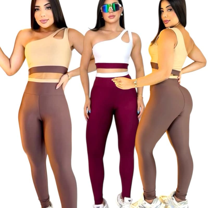 conjunto bicolor calça e top alta compressão academia fitness esportes Crossfit