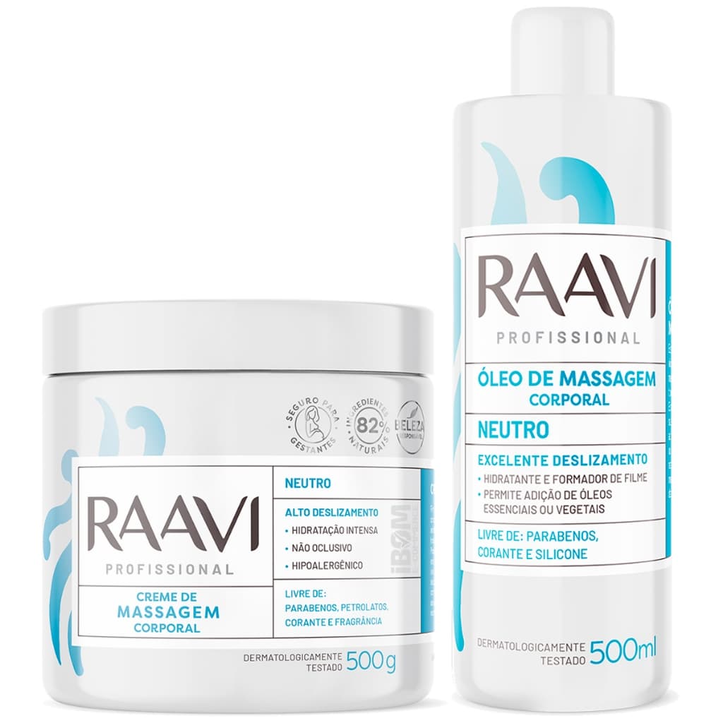 Kit Massagem Óleo + Creme Neutro Corporal 500ml Raavi