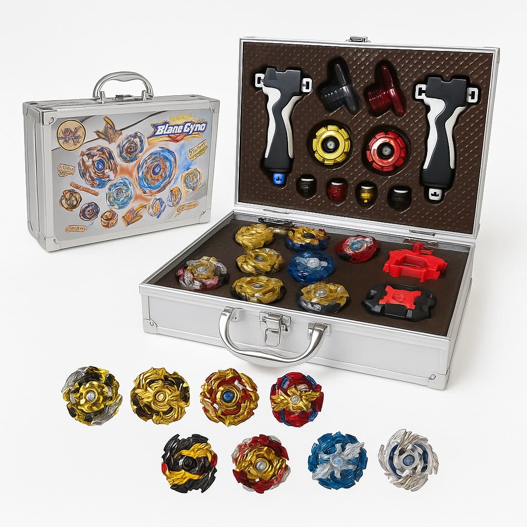 Kit Maleta Strom Gyro Metal 8  C/ 2 Lançadores Batalha Completa Prata e Preta Brinquedo