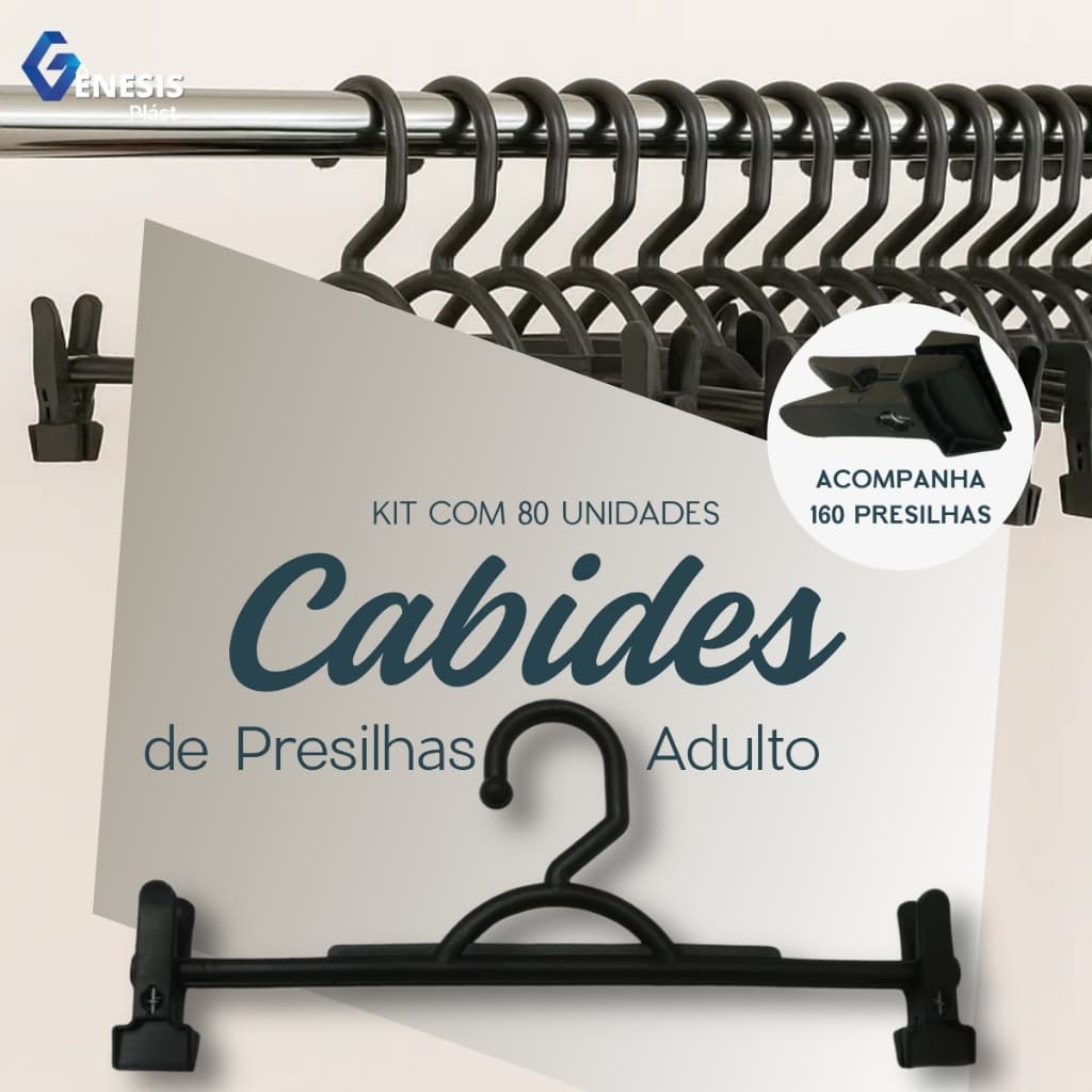 Kit Cabide Adulto 80 Unidades 160 Presilhas Preto Organizar Roupas Loja Closet Vestido Calças