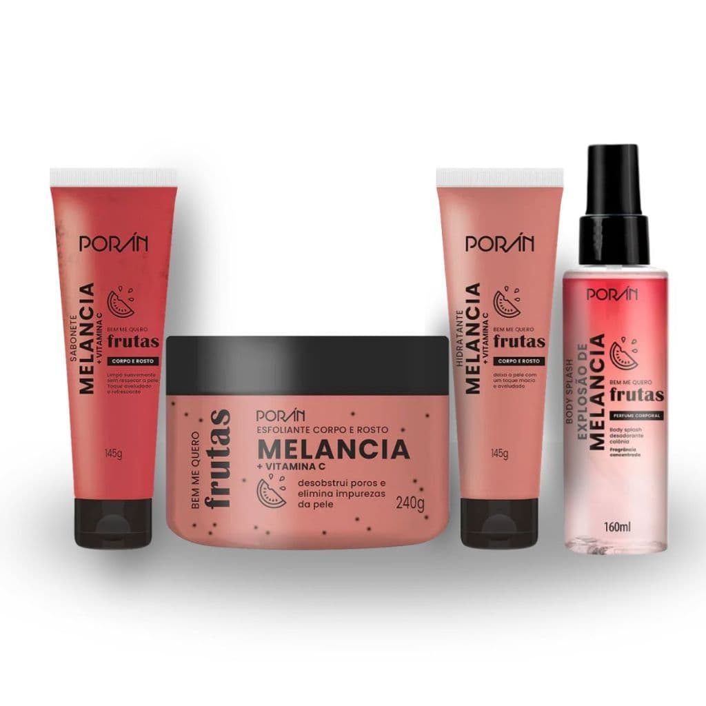 Kit Banho Melancia Completo Corpo e Rosto Linha Porán Bem me Quero Frutas Feminino