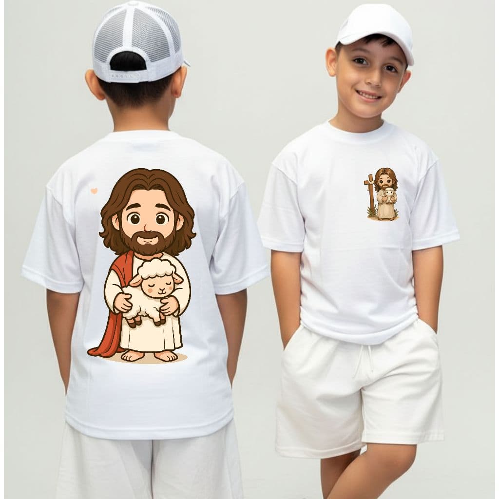 Camiseta Infantil Jesus Cristo Cruz Malha 30.1 100% Algodão Camisa Juvenil Estilosa Cristão