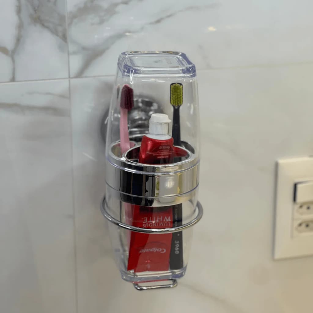 Porta Escova De Dentes E Creme Dental Fixação Ventosa Parede