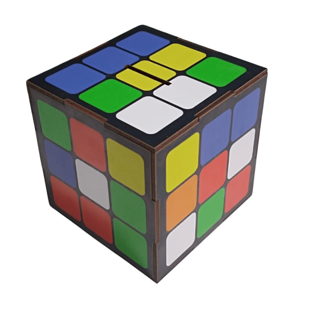 Cubo Mágico Porta Moedas Cofre Cofrinho em MDF Adesivado Presente
