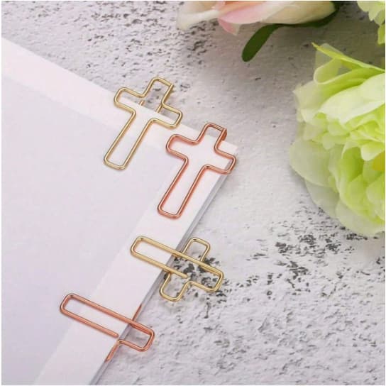5 Clipes de Papel em Forma de Cruz/Cor RosE, Clipes de Papel para Bíblia, Clipes de Papel para Diário