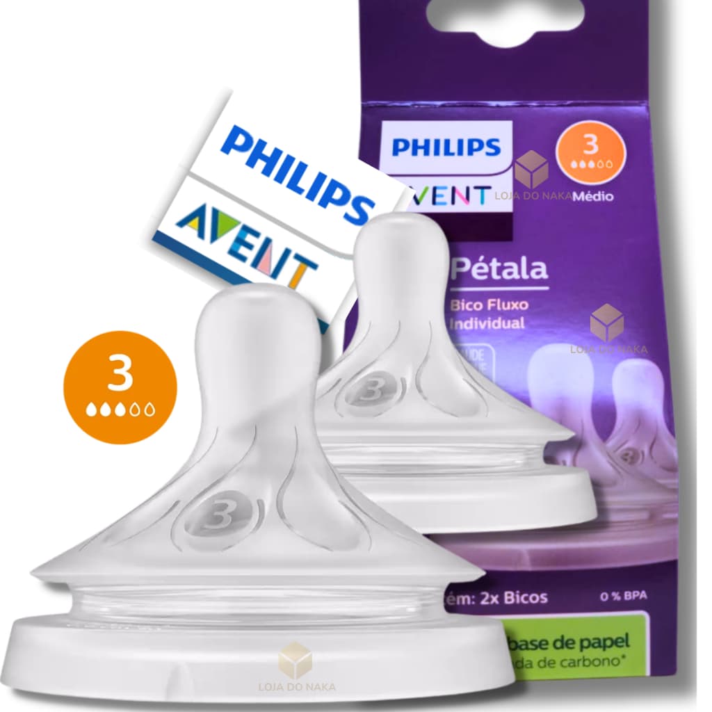 Bico Mamadeira Philips Avent Pétala 3.0 N°3 - Fluxo Médio - 2 Unidades Silicone 0% BPA