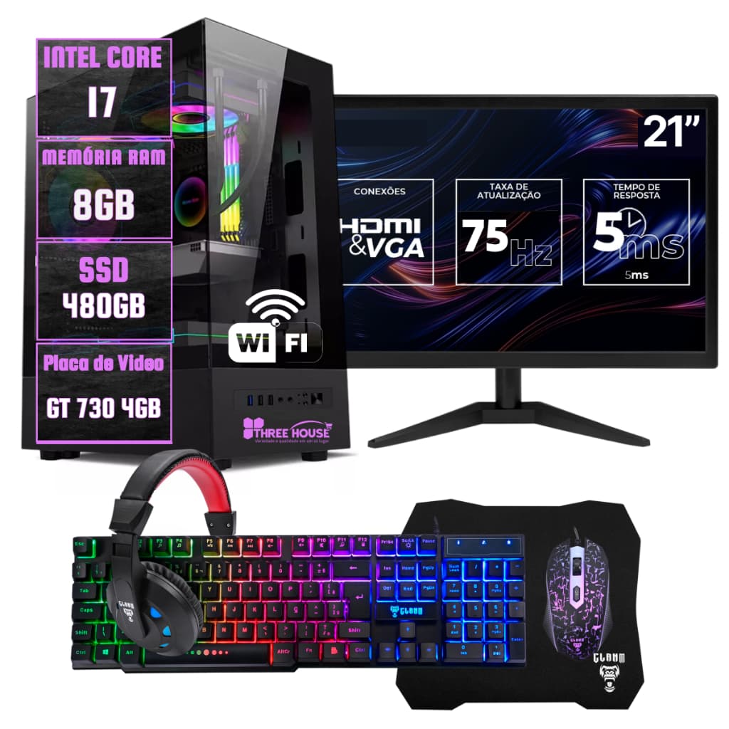 Computador Pc Gamer Completo Intel Core I7 3.40Ghz | 16Gb Ram | Ssd480gb | Fonte 500w | GT730 4Gb