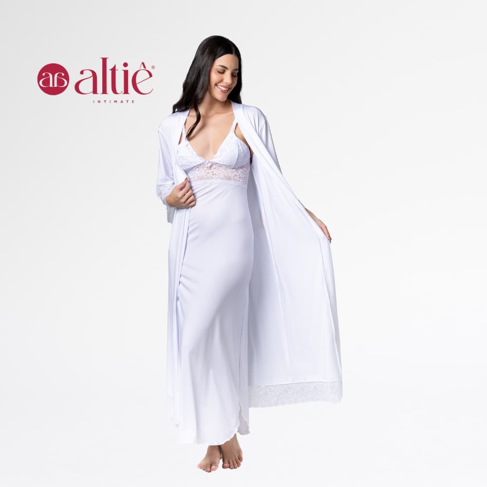 Kit Robe Noiva Roupão Camisola Amamentação Longa Maternidade Luxo