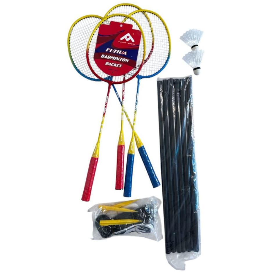Kit Badminton 4 Raquetes 2 Petecas 1 Rede Profissional Aluminio