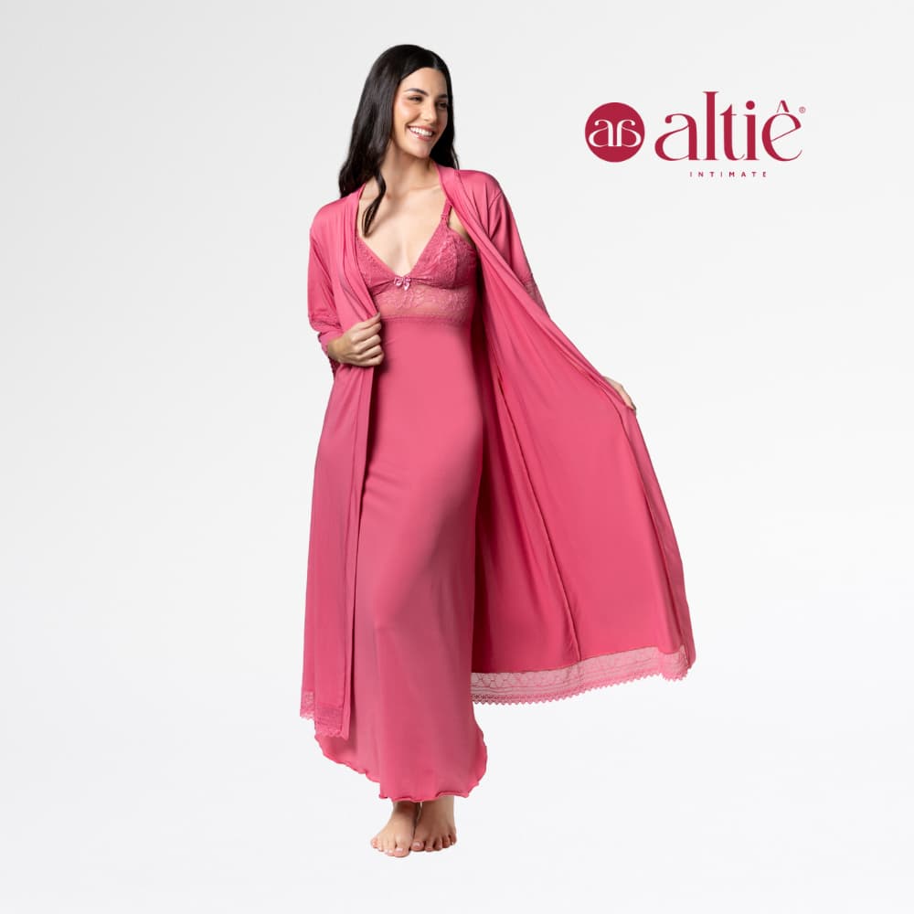 Kit Amamentação Noiva Camisola Roupão Longa Maternidade Mãe